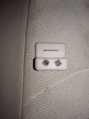 Sterling Silver Pink Sapphire Cushion-Cut Halo Stud Earrings